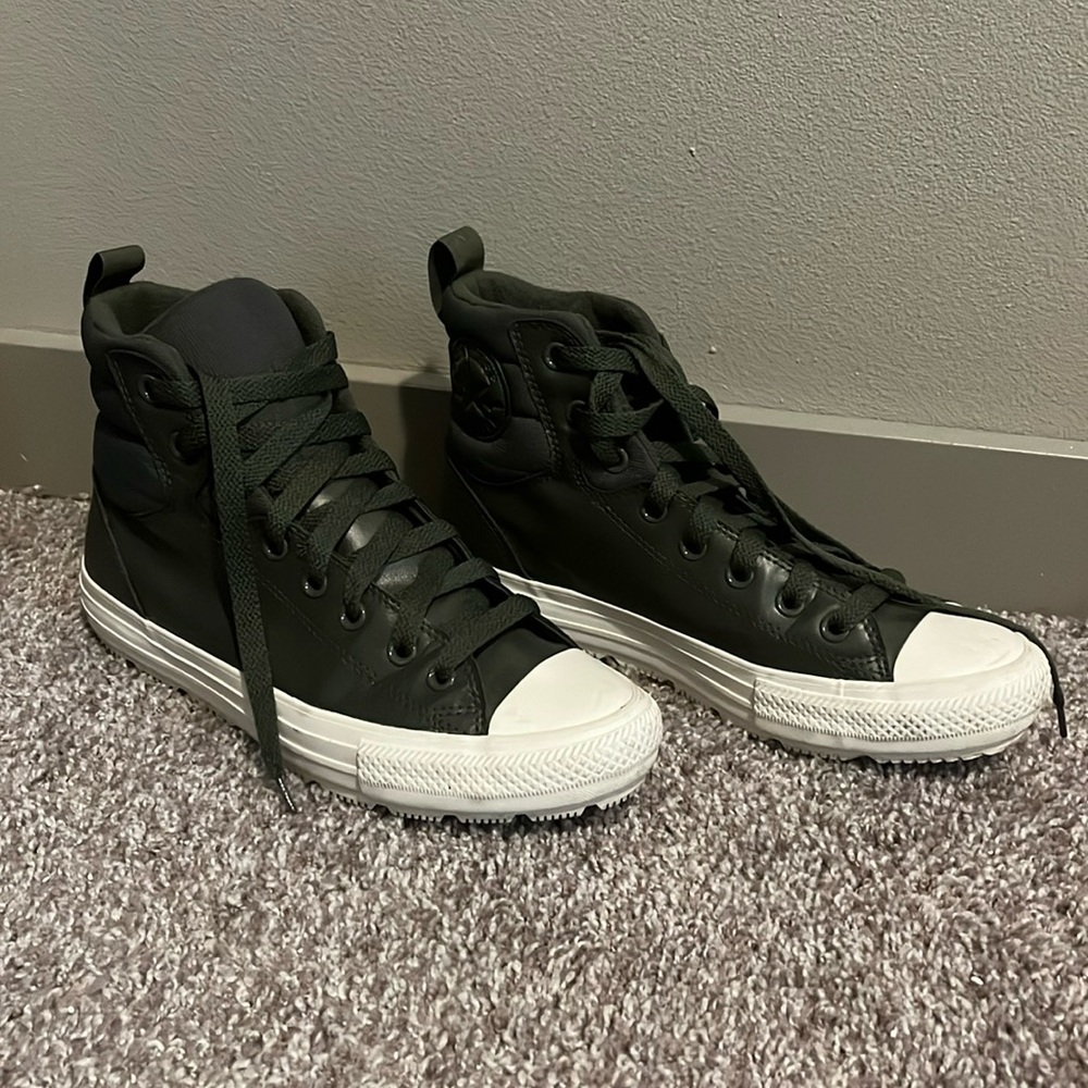 Converse Dark Green and White High-Top Sneakers